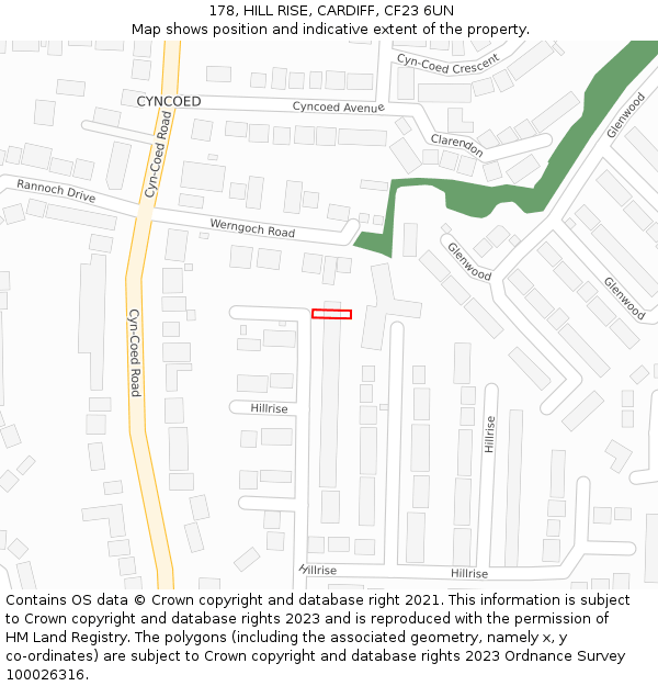 178, HILL RISE, CARDIFF, CF23 6UN: Location map and indicative extent of plot