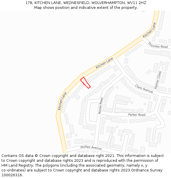 178, KITCHEN LANE, WEDNESFIELD, WOLVERHAMPTON, WV11 2HZ: Location map and indicative extent of plot