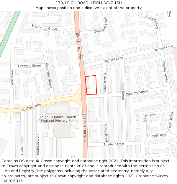 178, LEIGH ROAD, LEIGH, WN7 1SH: Location map and indicative extent of plot
