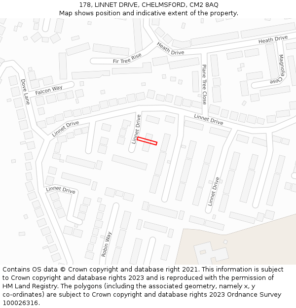 178, LINNET DRIVE, CHELMSFORD, CM2 8AQ: Location map and indicative extent of plot