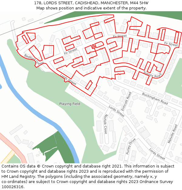 178, LORDS STREET, CADISHEAD, MANCHESTER, M44 5HW: Location map and indicative extent of plot