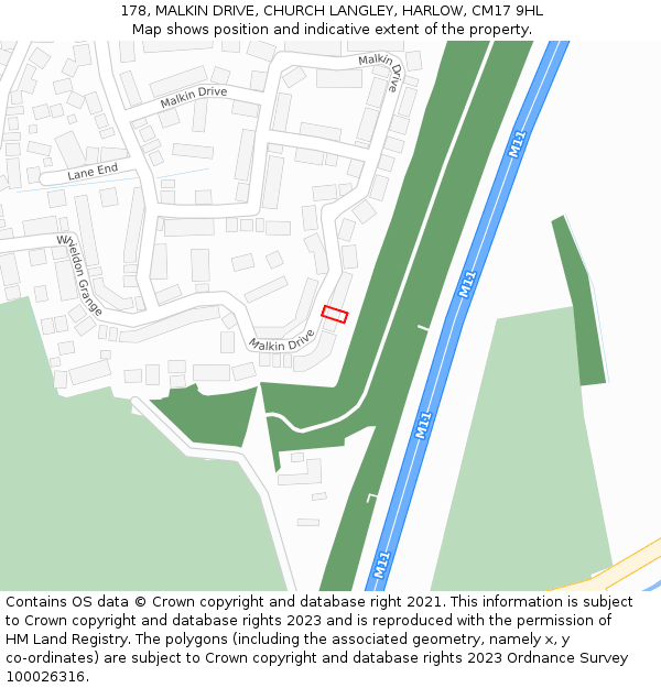 178, MALKIN DRIVE, CHURCH LANGLEY, HARLOW, CM17 9HL: Location map and indicative extent of plot