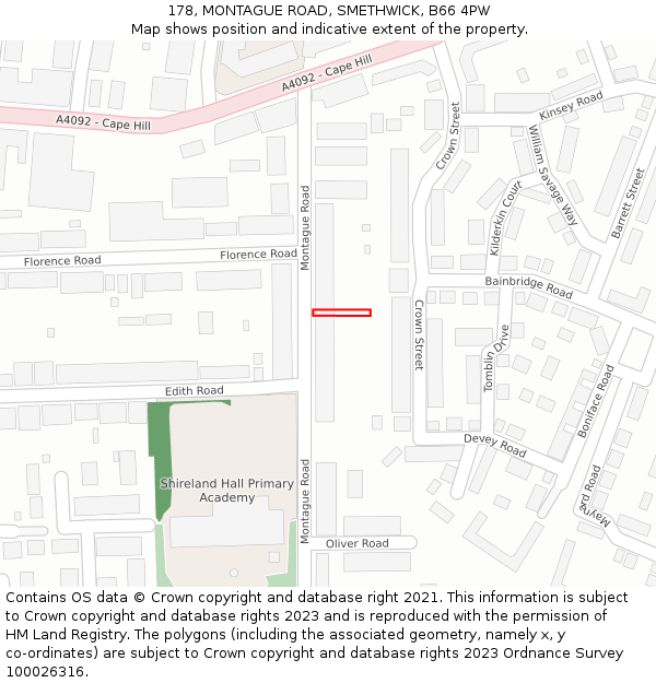 178, MONTAGUE ROAD, SMETHWICK, B66 4PW: Location map and indicative extent of plot
