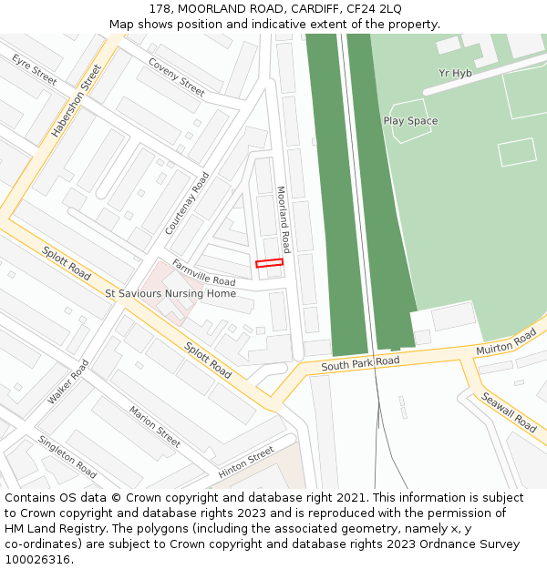178, MOORLAND ROAD, CARDIFF, CF24 2LQ: Location map and indicative extent of plot