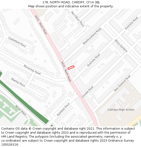 178, NORTH ROAD, CARDIFF, CF14 3BJ: Location map and indicative extent of plot