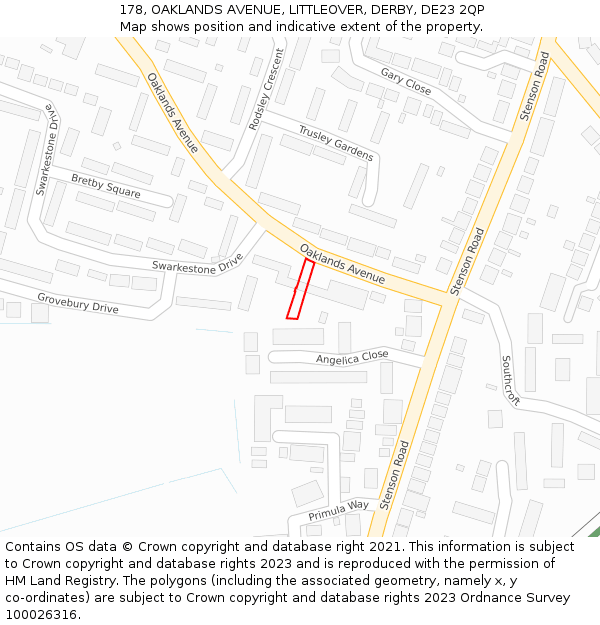 178, OAKLANDS AVENUE, LITTLEOVER, DERBY, DE23 2QP: Location map and indicative extent of plot