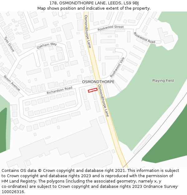 178, OSMONDTHORPE LANE, LEEDS, LS9 9BJ: Location map and indicative extent of plot