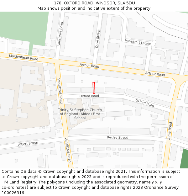 178, OXFORD ROAD, WINDSOR, SL4 5DU: Location map and indicative extent of plot