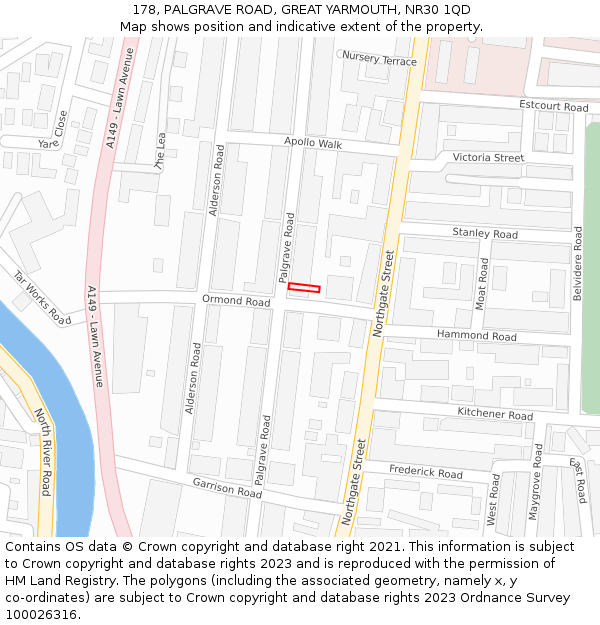 178, PALGRAVE ROAD, GREAT YARMOUTH, NR30 1QD: Location map and indicative extent of plot