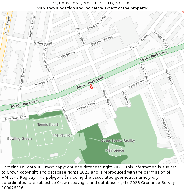 178, PARK LANE, MACCLESFIELD, SK11 6UD: Location map and indicative extent of plot
