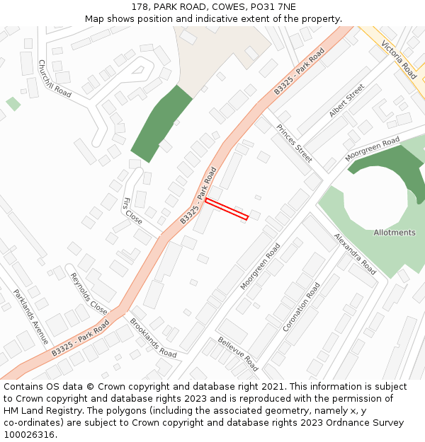 178, PARK ROAD, COWES, PO31 7NE: Location map and indicative extent of plot