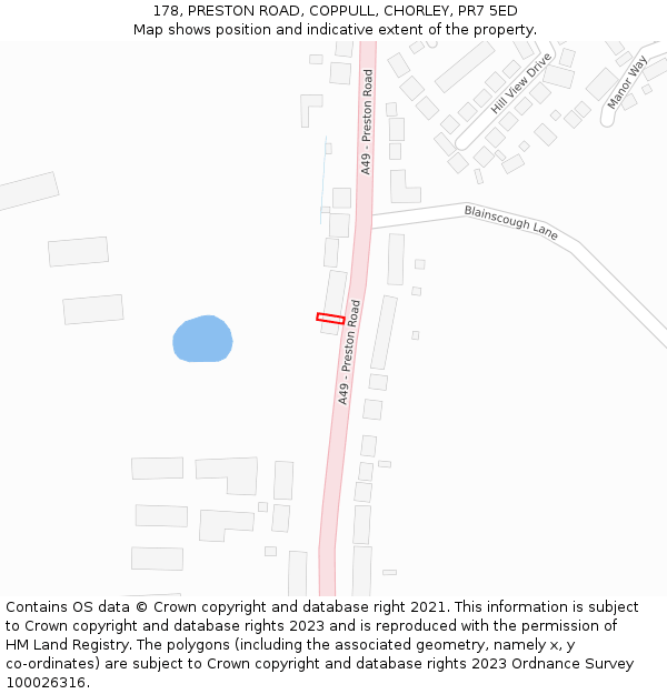 178, PRESTON ROAD, COPPULL, CHORLEY, PR7 5ED: Location map and indicative extent of plot