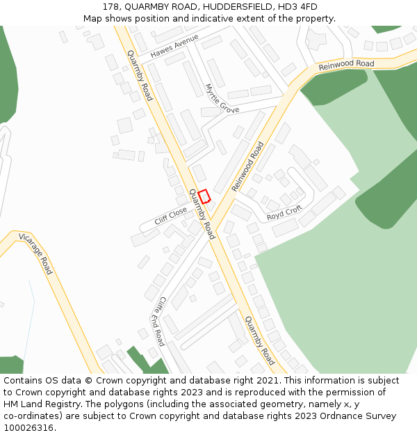 178, QUARMBY ROAD, HUDDERSFIELD, HD3 4FD: Location map and indicative extent of plot