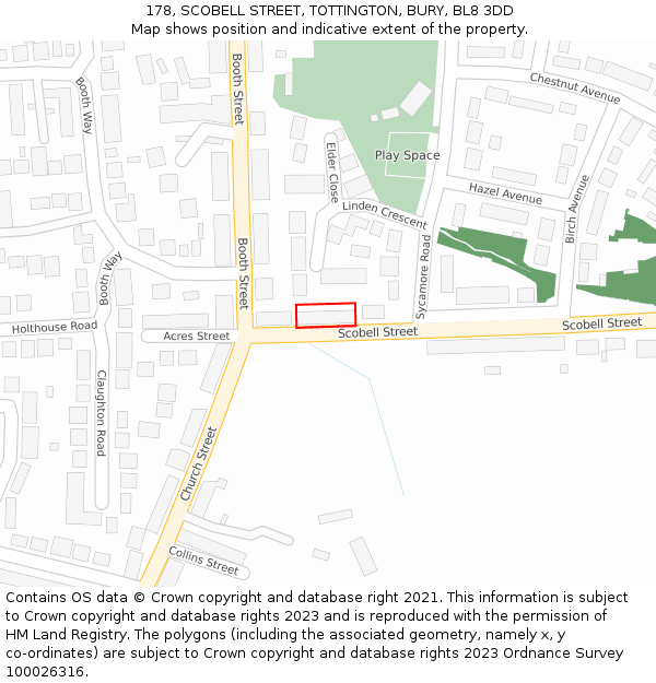 178, SCOBELL STREET, TOTTINGTON, BURY, BL8 3DD: Location map and indicative extent of plot