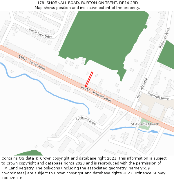 178, SHOBNALL ROAD, BURTON-ON-TRENT, DE14 2BD: Location map and indicative extent of plot