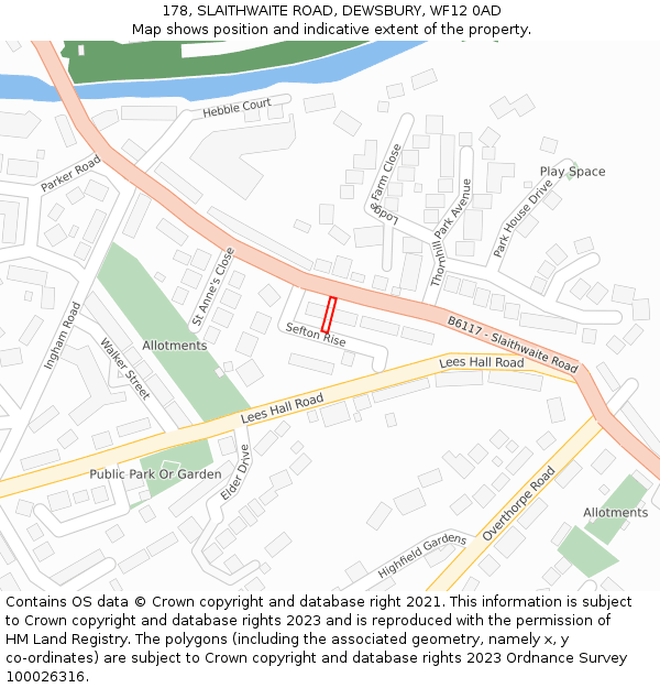 178, SLAITHWAITE ROAD, DEWSBURY, WF12 0AD: Location map and indicative extent of plot