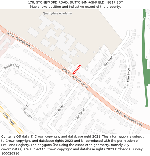 178, STONEYFORD ROAD, SUTTON-IN-ASHFIELD, NG17 2DT: Location map and indicative extent of plot