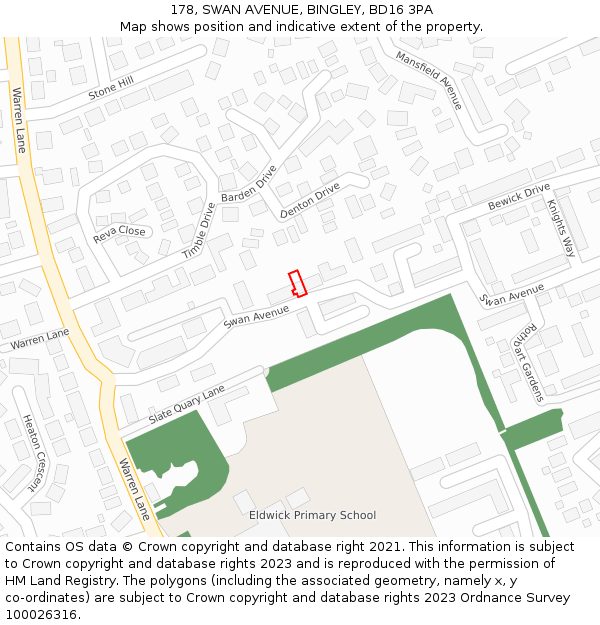 178, SWAN AVENUE, BINGLEY, BD16 3PA: Location map and indicative extent of plot