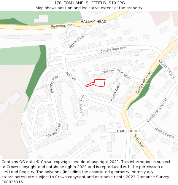 178, TOM LANE, SHEFFIELD, S10 3PG: Location map and indicative extent of plot
