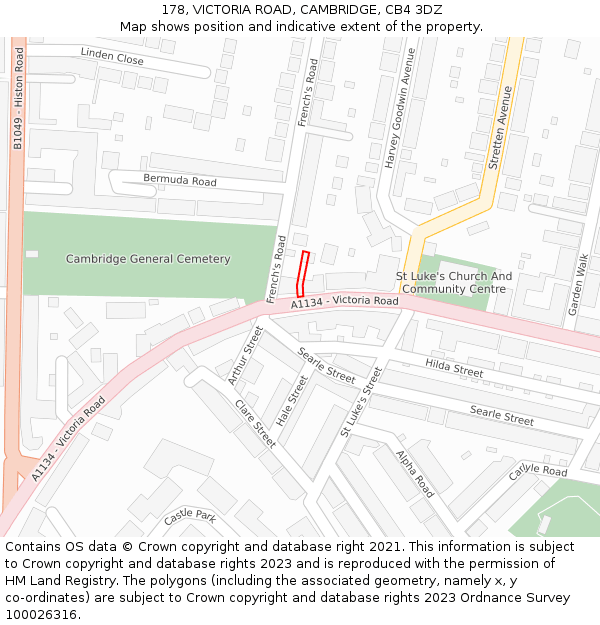 178, VICTORIA ROAD, CAMBRIDGE, CB4 3DZ: Location map and indicative extent of plot