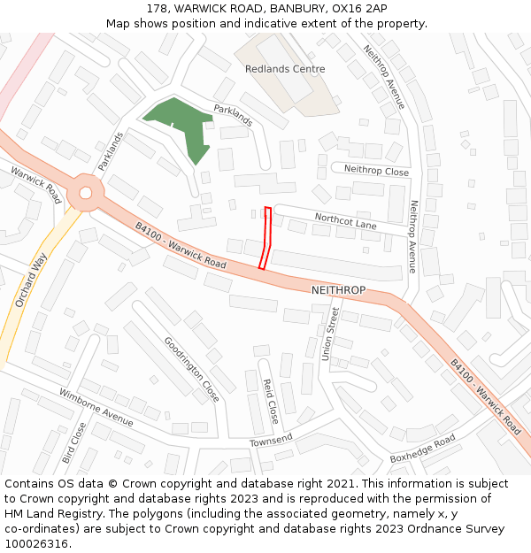 178, WARWICK ROAD, BANBURY, OX16 2AP: Location map and indicative extent of plot