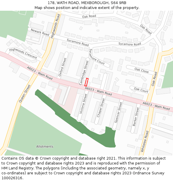 178, WATH ROAD, MEXBOROUGH, S64 9RB: Location map and indicative extent of plot