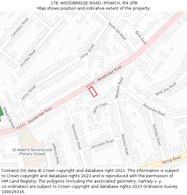 178, WOODBRIDGE ROAD, IPSWICH, IP4 2PB: Location map and indicative extent of plot