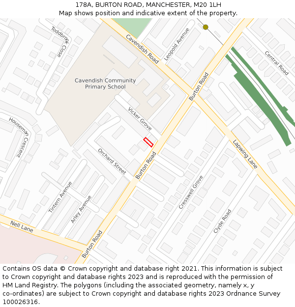 178A, BURTON ROAD, MANCHESTER, M20 1LH: Location map and indicative extent of plot