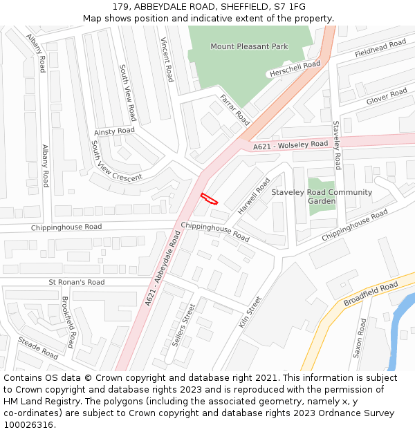 179, ABBEYDALE ROAD, SHEFFIELD, S7 1FG: Location map and indicative extent of plot