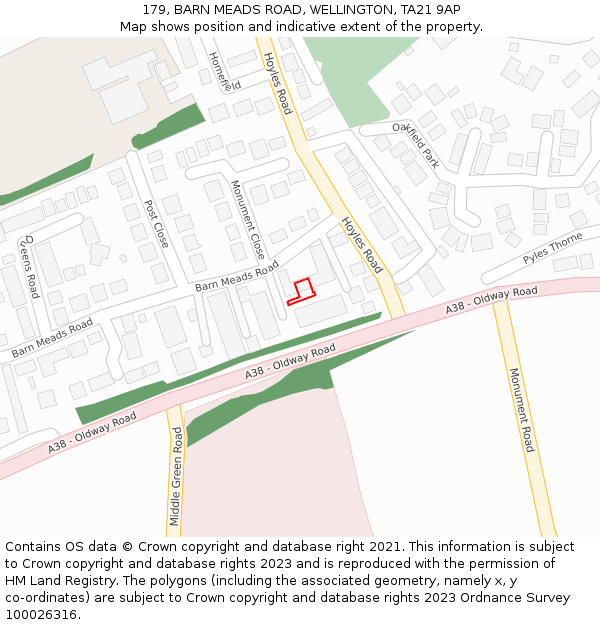 179, BARN MEADS ROAD, WELLINGTON, TA21 9AP: Location map and indicative extent of plot