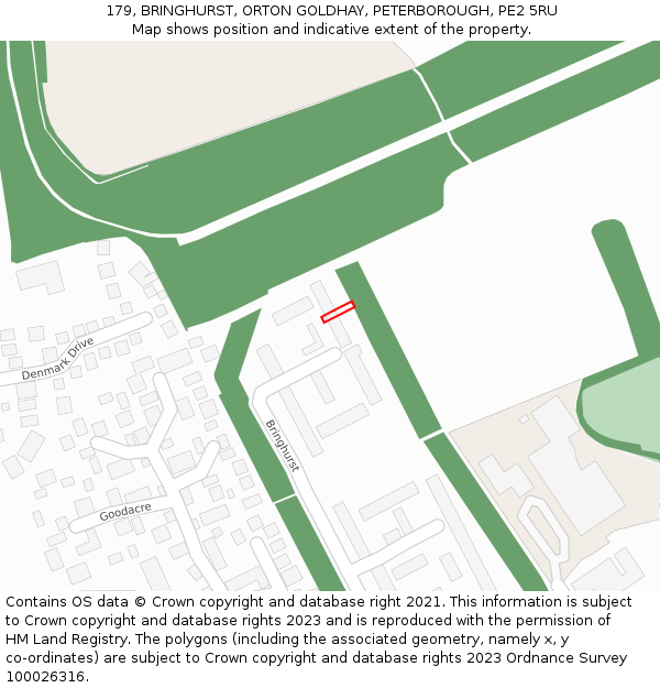 179, BRINGHURST, ORTON GOLDHAY, PETERBOROUGH, PE2 5RU: Location map and indicative extent of plot