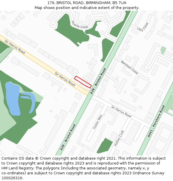 179, BRISTOL ROAD, BIRMINGHAM, B5 7UA: Location map and indicative extent of plot