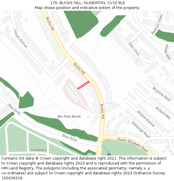 179, BUCKS HILL, NUNEATON, CV10 9LE: Location map and indicative extent of plot