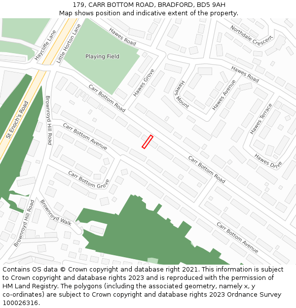 179, CARR BOTTOM ROAD, BRADFORD, BD5 9AH: Location map and indicative extent of plot