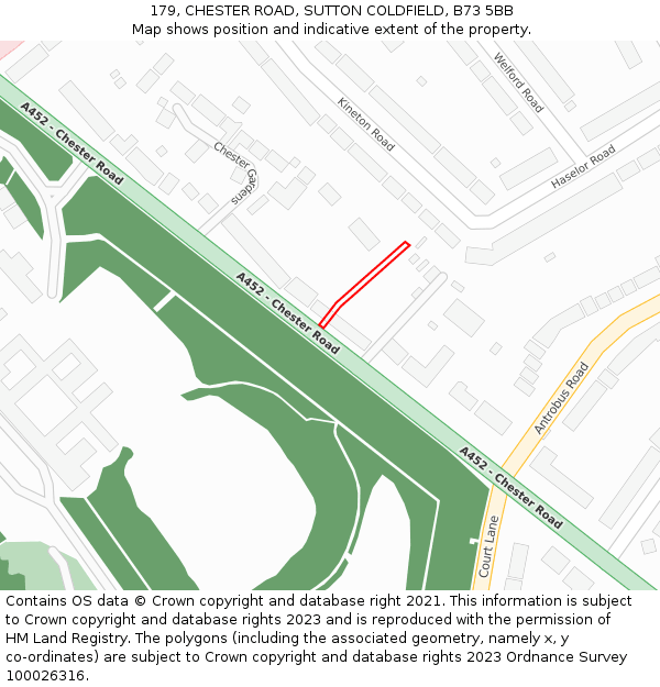 179, CHESTER ROAD, SUTTON COLDFIELD, B73 5BB: Location map and indicative extent of plot