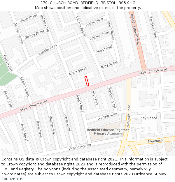 179, CHURCH ROAD, REDFIELD, BRISTOL, BS5 9HG: Location map and indicative extent of plot
