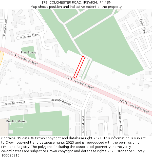 179, COLCHESTER ROAD, IPSWICH, IP4 4SN: Location map and indicative extent of plot