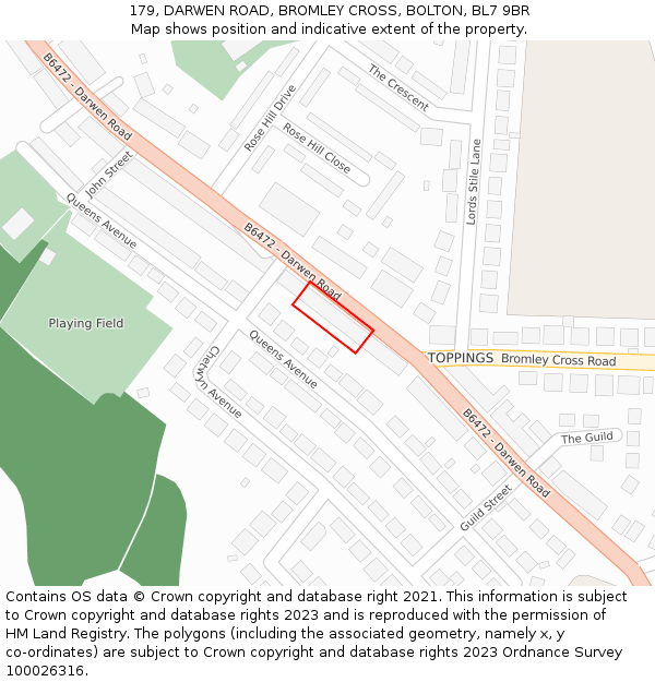 179, DARWEN ROAD, BROMLEY CROSS, BOLTON, BL7 9BR: Location map and indicative extent of plot