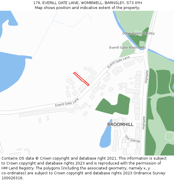179, EVERILL GATE LANE, WOMBWELL, BARNSLEY, S73 0YH: Location map and indicative extent of plot