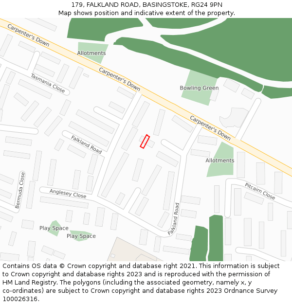 179, FALKLAND ROAD, BASINGSTOKE, RG24 9PN: Location map and indicative extent of plot
