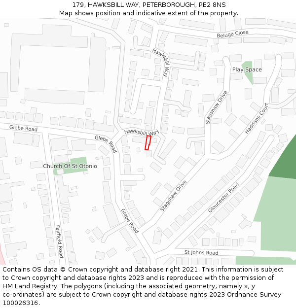 179, HAWKSBILL WAY, PETERBOROUGH, PE2 8NS: Location map and indicative extent of plot