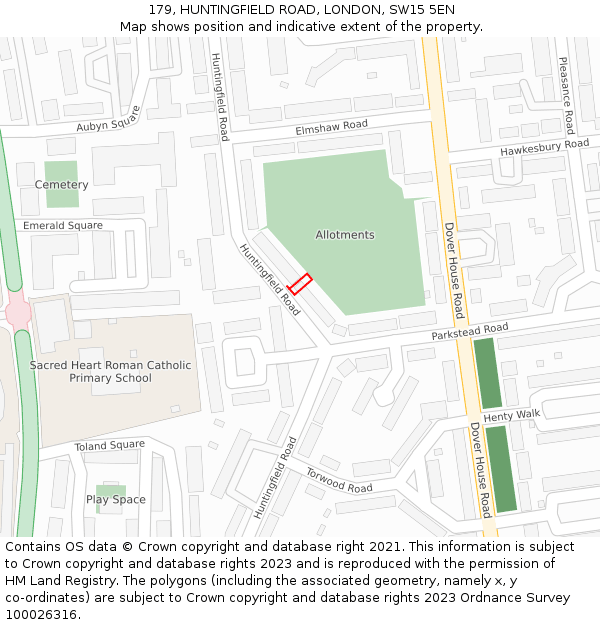179, HUNTINGFIELD ROAD, LONDON, SW15 5EN: Location map and indicative extent of plot
