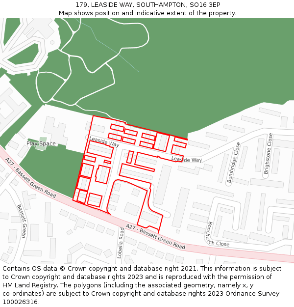 179, LEASIDE WAY, SOUTHAMPTON, SO16 3EP: Location map and indicative extent of plot