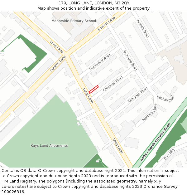 179, LONG LANE, LONDON, N3 2QY: Location map and indicative extent of plot