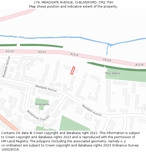 179, MEADGATE AVENUE, CHELMSFORD, CM2 7NH: Location map and indicative extent of plot