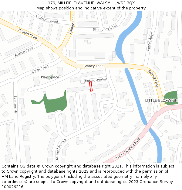 179, MILLFIELD AVENUE, WALSALL, WS3 3QX: Location map and indicative extent of plot