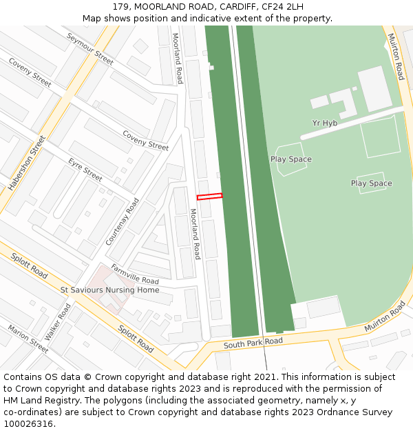 179, MOORLAND ROAD, CARDIFF, CF24 2LH: Location map and indicative extent of plot