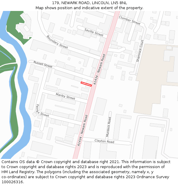 179, NEWARK ROAD, LINCOLN, LN5 8NL: Location map and indicative extent of plot