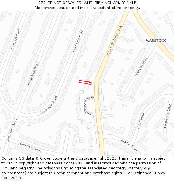 179, PRINCE OF WALES LANE, BIRMINGHAM, B14 4LR: Location map and indicative extent of plot