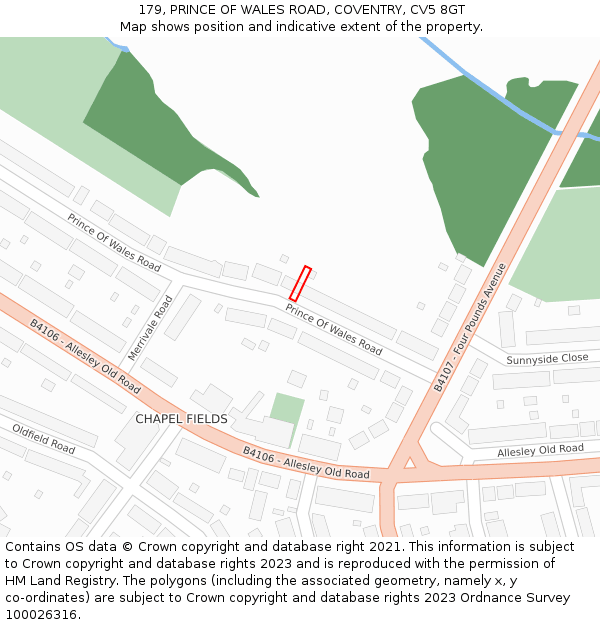 179, PRINCE OF WALES ROAD, COVENTRY, CV5 8GT: Location map and indicative extent of plot